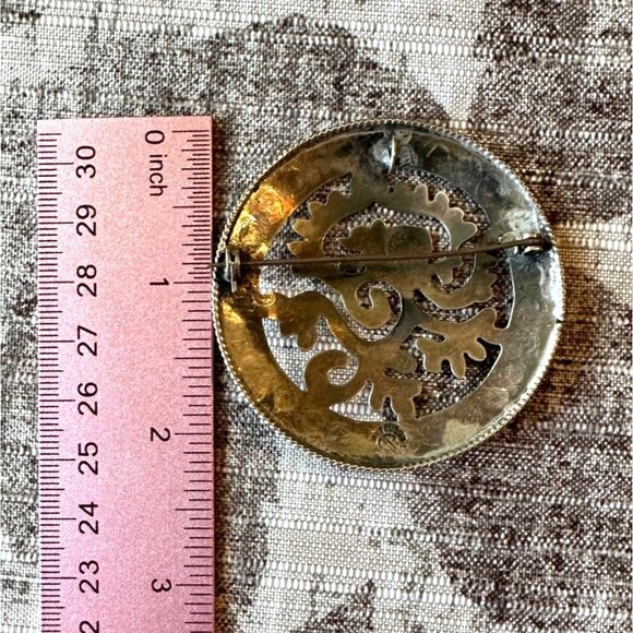 Vintage Taxco Mexico Sterling Silver Brooch/Pendant With Ornate Cutout Design - Picture 14 of 15